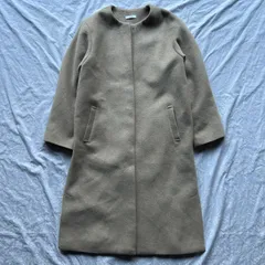 a.v.v ノーカラー ロングコート S グレージュ/モカ ウール混 裏地あり フック留め ミニマル きれいめ 通勤 オフィス カジュアル 羽織り アウター