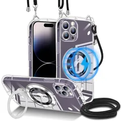 新品 iPhone 14promax クリア ケース TPU 可愛らしくシンプル 猫耳にストラップ穴付き Magsafe 対応 ワイヤレス充電対応 iPhone14ProMax ケース 薄型 軽量 ストラップ 長さ調節可能 車載対応 120° 回転スタンド 縦