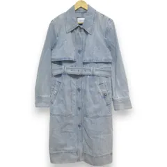 良品 COACH コーチ ターンロックポケット ベルト付き デニム トレンチコート C8792 Lサイズ ライトブルー レディース 古着 中古 USED