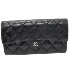 シャネル ファスナー長財布(小銭入れあり) マトラッセ クラシックフラップウォレット キャビアスキン 黒xボルドー シルバー金具 AP0241