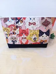 オムツポーチ(猫さん大集合ピンク×ブラック)