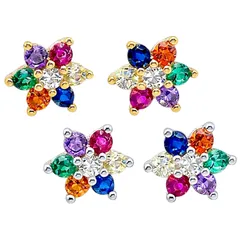 18KGP ピアス 7色 アミュレット フラワー 花 アレルギー対応 金メッキ ゴールド マルチカラー カラフル CZ ダイヤ シルバー