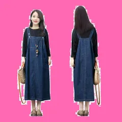 ワンピース サロペットスカート デニム キャミワンピース ゆったり レディース ロング きれいめ ジャンパースカート 体型カバー マキシ丈 [Icyrain] 大きいサイズ