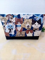 オムツポーチ(猫さん大集合ネイビー×ブラック)