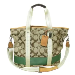 良品 COACH コーチ シグネチャー 2WAY ショルダーバッグ トートバッグ F70014 ベージュ グリーン メンズ レディース 古着 中古 USED
