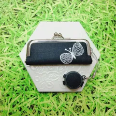 ミナペルホネン✨choucho ちょうちょ　ブラック×シルバー　がま口　印鑑ケース