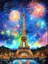 ☆ダイヤモンドアート 40×30cm スクエア フルビーズ DIYキット｜花火とエッフェル塔 キラキラアート インテリア プレゼント 大人気 トレンド //DA-54