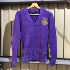 1451 RALPH LAUREN SPORT セーター パープル S ラルフローレンスポーツ ニット コットン ワンポイント 刺繍ロゴ ポロポニー ビッグポニー 古着卸 アメリカ仕入