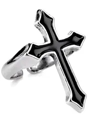 衣装 ゴシック ヴィジュアル系 V系 原宿系 地雷系 ブラック シルバー シンプル 調整可能 オープン フリーサイズ パンク コスプレ レディース メンズ 十字架 黒 クロス 指輪 リング [P-Rize]