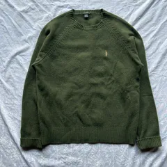 J.CREW ラムズウール100% ニット セーター ダークオリーブ S クルーネック ワンポイント人物刺繍 2006年頃 Style79464 きれいめ 古着