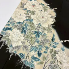 黒留袖 花柄の上品な染め 五つ紋 比翼 正絹 着物 MK-2913