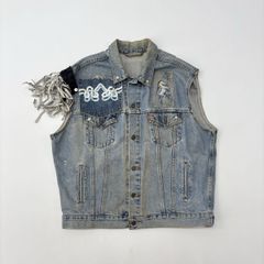 USED USA古着 デニム フリンジベスト パッチワーク vintage - メルカリ