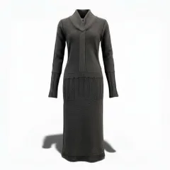 10a13 FENDI フェンディ ロングニットワンピース タイトワンピース 長袖 Vネック イタリア製 レディース 女性用 40 グレー系u02t