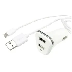 2.4A USBポート+ライトニングケーブル 1.0m DC12 24V車兼用 ホワイト 充電 同期 シガーソケット アークス X-193