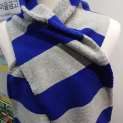 ボーダー柄 ニットマフラー ブルー/グレー 秋冬 61065