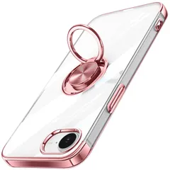 新品 iPhone 16e 用 ケース クリア リング付き いphone16e カバー 透明 おしゃれ OURJOY スマホケース メッキ加工 ソフトケース 耐衝撃 軽量 薄型 ストラップホール付き スタンド機能 車載ホルダー対応 アイフォン 16e 携帯ケー