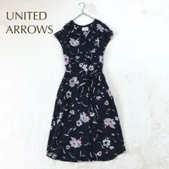 ユナイテッドアローズ フラワープリントワンピース ウエストリボン 半袖（S）花柄