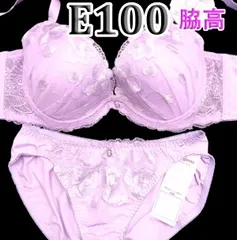 ♪[格安]49[E100&5L]ソフトワイヤー脇高ブラ ショーツ セット 　Elegant　パールラベンダー花柄　大きなカップサイズ 　新品未使用