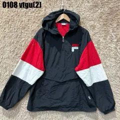 フィラ FILA WHO フード ウィンドブレーカー Anorak（アノラック） ブラック レッド 白 xl 0108