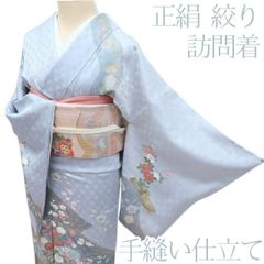 ☆605mh78☆夏物 変わり絽 付下げ 金銀彩 萩 夏着物 くすんだ青
