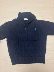 セカンドモノーローグ キーホール ケーブル ハーフ ジップアップ ニット ネイビー