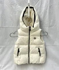 MONCLER モンクレール キッズ 子供 フード付き ダウンベスト オフホワイト 白 サイズ 98 ロゴ ワッペン 
