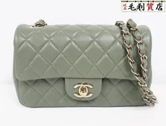 シャネル CHANEL ミニ マトラッセ 20 A69900 ラムスキン カーキ チェーンショルダーバッグ 極上美品 バッグ フラップバッグ