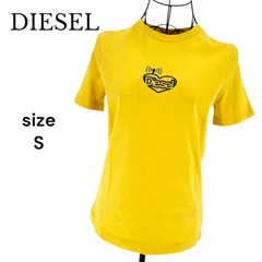 【美品】DIESEL ディーゼル 刺繍Tシャツ 半袖 S イエロー 刺繍ロゴ ブルー コットン100％