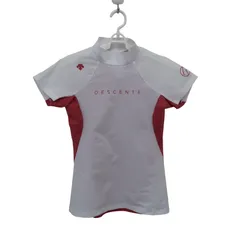 【美品】DESCENTE(デサント) 半袖モックネックシャツ 白ピンク レディース M ゴルフウェア 2512-1053 中古