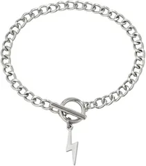 AREUM ブレスレット 稲妻 雷 マンテル メンズ チェーン OTフック 留め具 シルバー 合金製 アクセサリー (シルバー,  中)