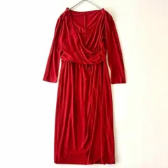 極美品 日本製 ジャージー素材 カシュクール ロングワンピース 赤レッド F