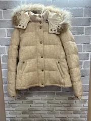 【G5-08】◇ earth music&ecology×Harris Tweed コラボ　サイズM ダウンジャケット　ベージュ　レディース