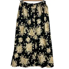 美品 PINK HOUSE ピンクハウス フラワープリント ロングスカート ブラック イエロー レディース 古着 中古 USED