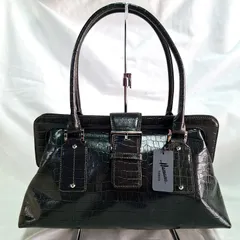 未使用★タグ付き  HAMANO ハマノ 濱野皮革工藝 クロコ型押し  牛革 ハンドバッグ