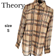 【美品】Theory セオリー チェックブラウス ブラウン S 透け感あり ポリエステル レディース