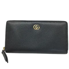 GUCCI【グッチ】ダブルGジップアラウンドウォレット　ラウンドファスナー長財布　456117・496334　レザー　ブラック　ゴールド金具【中古品/USED-B】質屋　かんてい局那覇店　ｎ3101561927300063