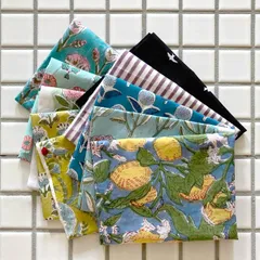 インド ブロックプリント生地 ミニカットクロス 10枚セット寒色系vol.19 ファブリック はぎれIF0395