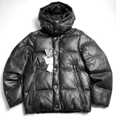 【定価6.9万】nano universe x nishikawa DOWN レザー ダウンジャケット G2 黒 M 着脱式フード 羊革 本革