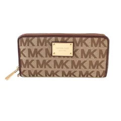 MNK25101 未使用 MICHAEL KORS マイケルコース 長財布 MK柄 ラウンドファスナー ブラウン×ベージュ系