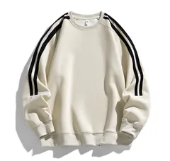 【ライトカーキ】スウェット トレーナー トップス ライン入り オーバーサイズ 長袖 ストリート カジュアル ユニセックス 韓国ファッション 春秋冬