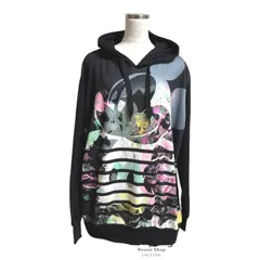 ミッキーマウス　パーカー　フード付きトレーナー　長袖　花　黒　ブラック　LL