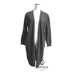 SHELNEY　レディース　ロングニットカーディガン　ボタンレス　ダークグレー　無地　ポケット付き　L
