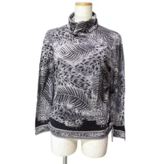 美品 LEONARD レオナール レオパード柄 ウールシルク 長袖 ハイネック カットソー L グレー ブラック レディース 古着 中古 USED