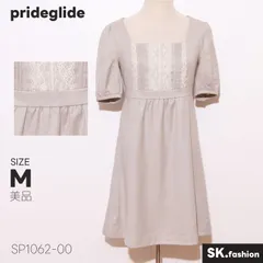 美品 prideglide プライドグライド ワンピース ミニ丈 半袖 レース切替 パフ袖 エンパイアライン 可憐 　グレー　 【SP1062-00】 送料無料　古着　レディースのサムネイル