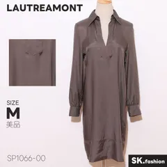 美品 LAUTREAMONT ロートレアモン ワンピース ひざ丈 長袖 スキッパーデザイン 光沢素材 シャツ風 　グレー　 【SP1066-00】 送料無料　古着　レディース