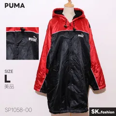美品 PUMA プーマ ジャケット ロングコート 長袖 バイカラー フード付き 中綿入り 防寒 　レッド　 【SP1058-00】 送料無料　古着　レディース