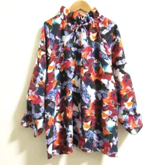 美品 PS ピーエス ポールスミス フラワー 転写プリント フリルカラー プルオーバー ブラウス 大きいサイズ44L マルチカラー レディース 古着 中古 USED