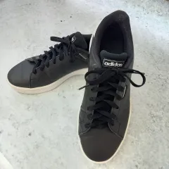 adidas アディダス スニーカー フラットヒール シンプル ローカット ロゴ入り ブラック 25.5cm 〇◇☆