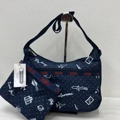 8176　良品　LeSportsac　レスポートサック　 ショルダーバッグ　斜めがけ　紐調節可能　 クラシックホーボー　JAL機内販売限定　 限定デザイン　飛行機　切手　ドット　 総柄　ネイビー系　紺　ナイロン　 タグ付き　ポーチ付き　レディース