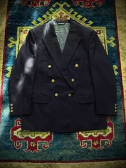 80s 90s USA バーバリー ネイビー ゴールド ダブル ブレスト ジャケット